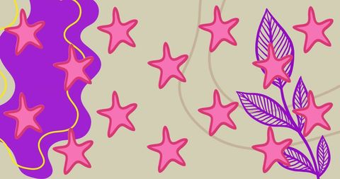 Whimsical Star and Leaf Pattern on Yellow Background - Download Free Stock Images Pikwizard.com
