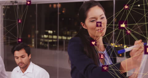 Networking Technology Overlaying Business Professionals in Modern Office