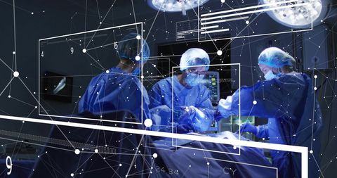 Modern Surgeons in High-Tech Operating Room with Digital Interface