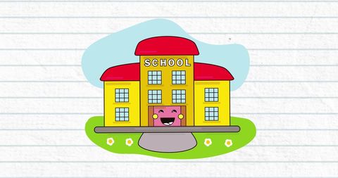 Cute School Building Illustration on Lined Paper Background - Download Free Stock Images Pikwizard.com