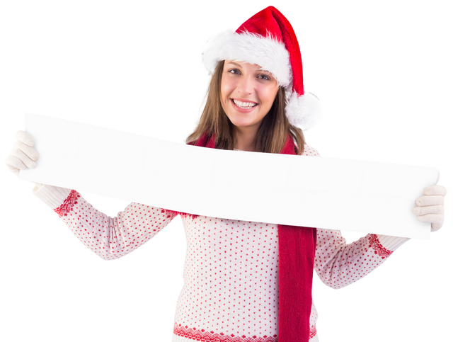 Smiling Woman in Santa Hat Holding Blank transparent Banner - Download Free Stock Videos Pikwizard.com