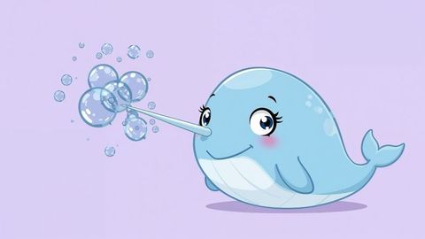 Playful cartoon narwhal blowing bubbles
