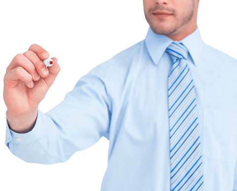 Transparent businessman writing visionary ideas with marker