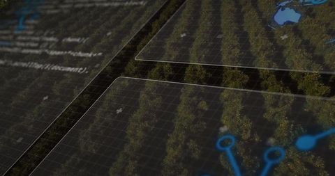 Digital monitoring panels over irrigation in orchard