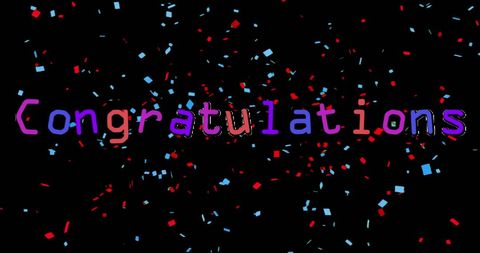 Congratulations message with vibrant confetti on black background