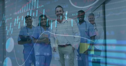 Diverse Medical Team Confidently Advancing Through Hospital