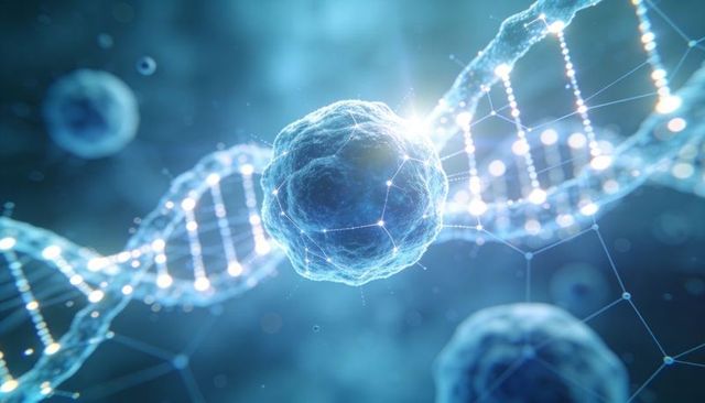 Luminescent dna double helix interacting with floating cell and molecular network