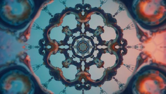 Intricate Fractal Symmetry in Teal and Orange AI-Generated Art
