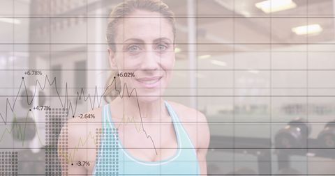 Caucasian Woman in Gym with Overlay of Data Analytics