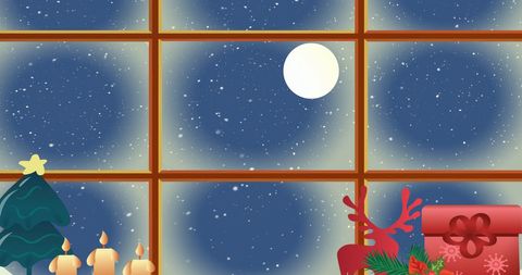 Festive Winter Night Scene with Christmas Elements