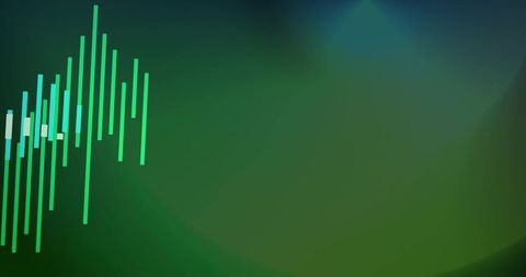 Teal Audio Equalizer Bars Aligning Left on Green Gradient UI Wallpaper with Copy Space