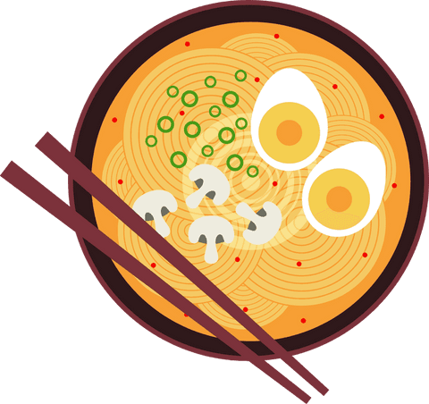 Transparent ramen illustration with eggs and mushrooms