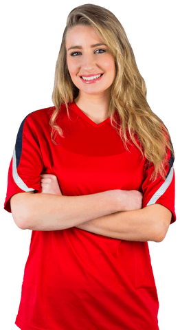 Joyful Female Sports Fan in Red Cheerful Vi