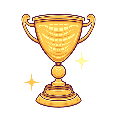 Shining golden trophy cup with stars on transparent background cartoon style