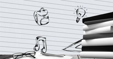 Creative School Supplies with Doodle Background