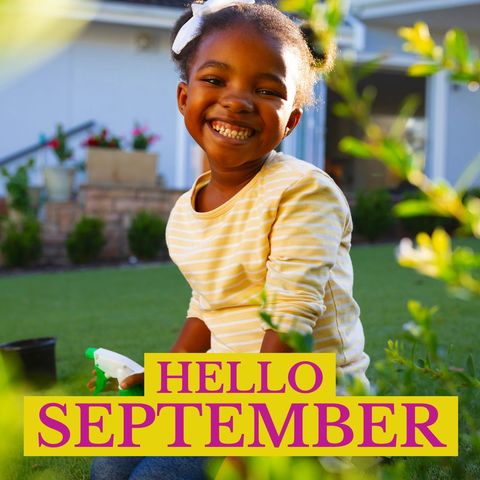Happy Girl Welcoming September in Sunny Garden