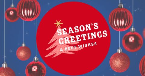 Festive season's greetings with red christmas ornaments