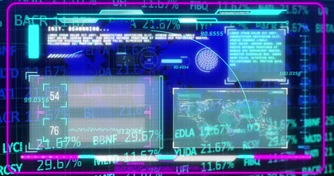 Futuristic Digital Interface with World Map and Data Processing