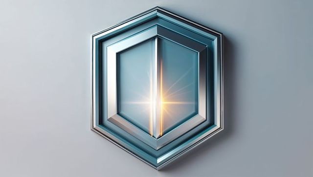 Futuristic Hexagonal Emblem with Radiant Geometric Light