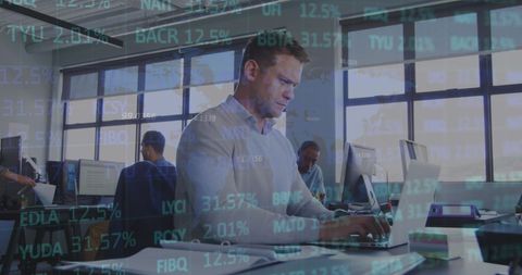 Focused Caucasian Businessman Analyzing Digital Stock Market Data - Download Free Stock Images Pikwizard.com