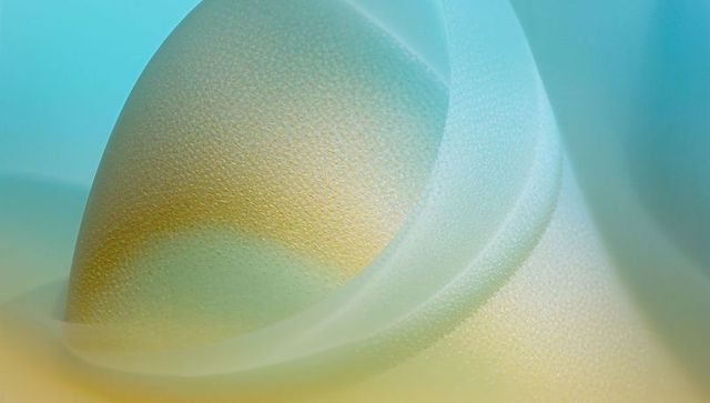 Translucent Ribbon Curves Over Textured Dome Abstract Macro Background Teal Yellow