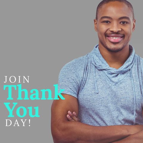 smiling man spreading positivity for thank you day - Download Free Stock Templates Pikwizard.com