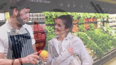 Grocery Shopping with Data Overlay Showing Market Insights