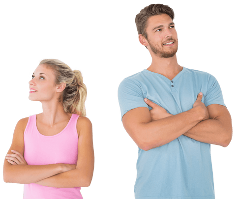 Young Couple Posing Back to Back Transparent Background