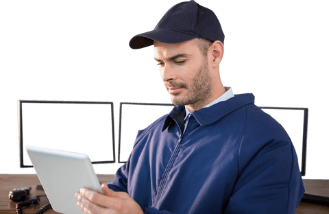 Security Guard Using Transparent Digital Tablet with Screens - Download Free Stock Videos Pikwizard.com