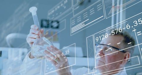 Scientist Analyzing Chemical Formula with Digital Data Overlay - Download Free Stock Images Pikwizard.com