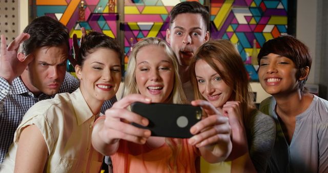 Group of Friends Taking Selfie Indoors - Download Free Stock Images Pikwizard.com