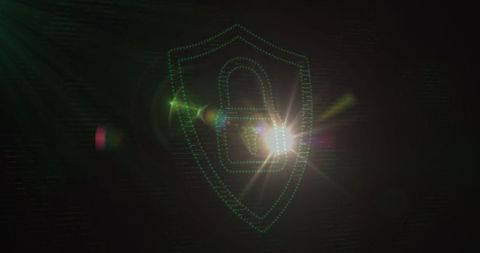 Digital padlock on shield representing global internet security concept
