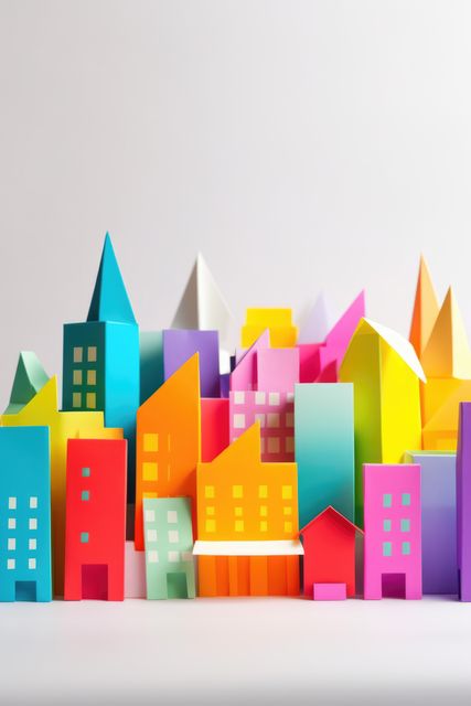 Origami cityscape on white background, created using generative ai technology. Origami art, cityscape and architecture concept digitally generated image.