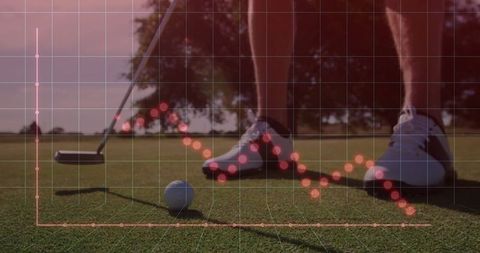 Golfer Aligning Putter in Grid Overlay Highlighting Precision