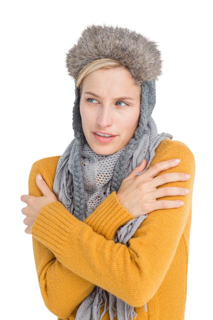 Shivering Blonde Woman In Warm Hat And Scarf, Isolated Transparent Background - Download Free Stock Videos Pikwizard.com