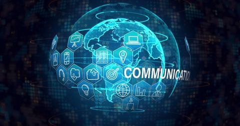 Global Digital Communication Concept with Technology Icons and World Map