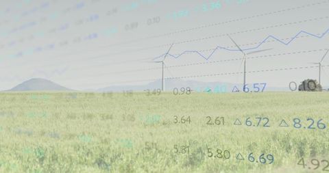 Wind Turbines and Agricultural Field with Data Overlay