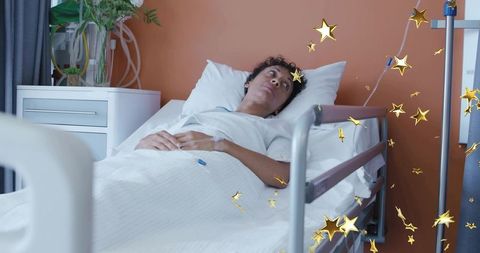 Mature woman resting in hospital bed receiving iv infusion, calm recovery and hope