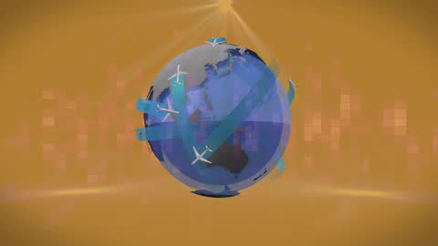 Animated Globe with Airplanes and Digital Interface Concept