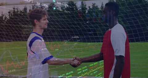 Soccer players shaking hands illustrating sportsmanship and teamwork