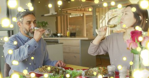 Romantic Dinner at Home with Cheerful Diverse Couple - Download Free Stock Images Pikwizard.com