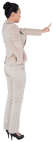 Asian Businesswoman Pointing Finger in Professional Attire Transparent Background