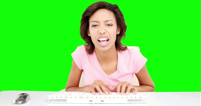 Woman Typing on Keyboard with Green Screen Background - Download Free Stock Images Pikwizard.com