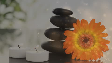 Serene Spa Setting with Glowing Effects and Stone Arrangement