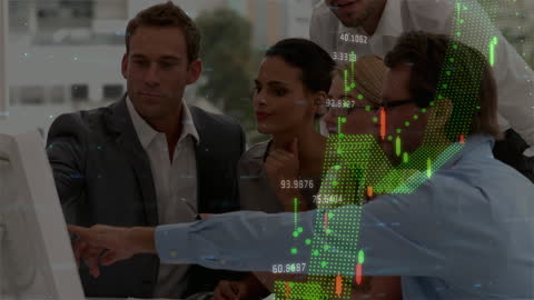 Business Team Analyzing Financial Growth Data on Computer