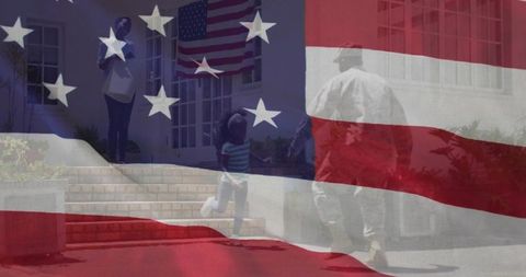 Service member returning home to family with american pride