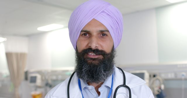 Confident Sikh Doctor with Stethoscope in Modern Hospital - Download Free Stock Images Pikwizard.com