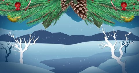 Festive Christmas Landscape with Snow and Decorations