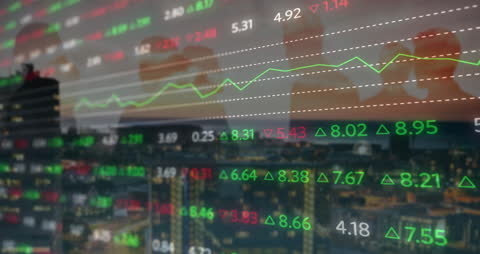 Global Financial Data with Cityscape and Business Silhouettes