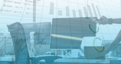 Woman Using Digital Tablet with Stock Market Visuals in Office - Download Free Stock Images Pikwizard.com